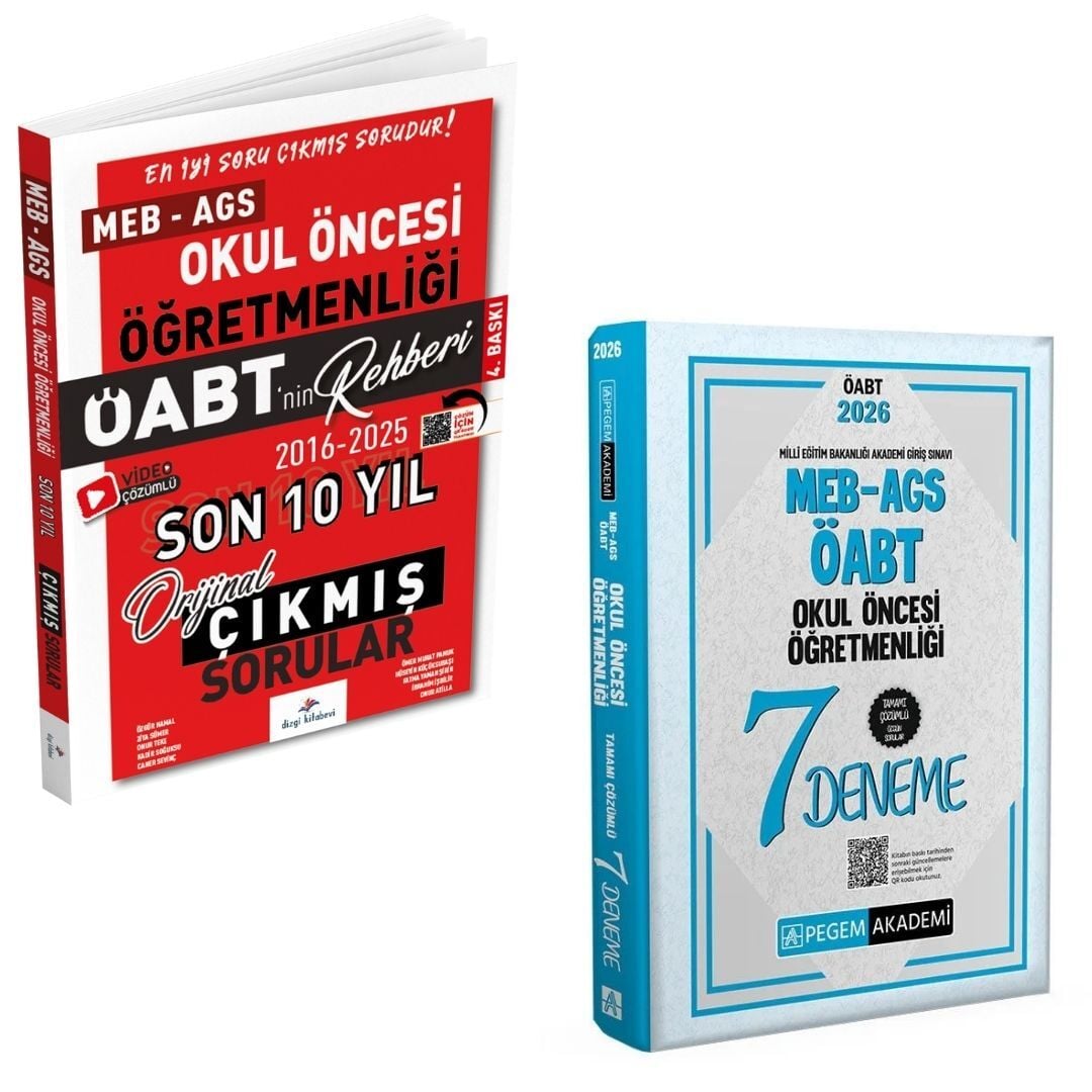 Dizgi Kitap 2026 Meb Ags ÖABT Okul Öncesi Öğretmenliği Son 10 Yıl Orijinal Çıkmış Sınav Soruları ve MEB AGS ÖABT Okul Öncesi Öğretmenliği Tamamı Çözümlü 7 Deneme Pegem Yayınları Seti