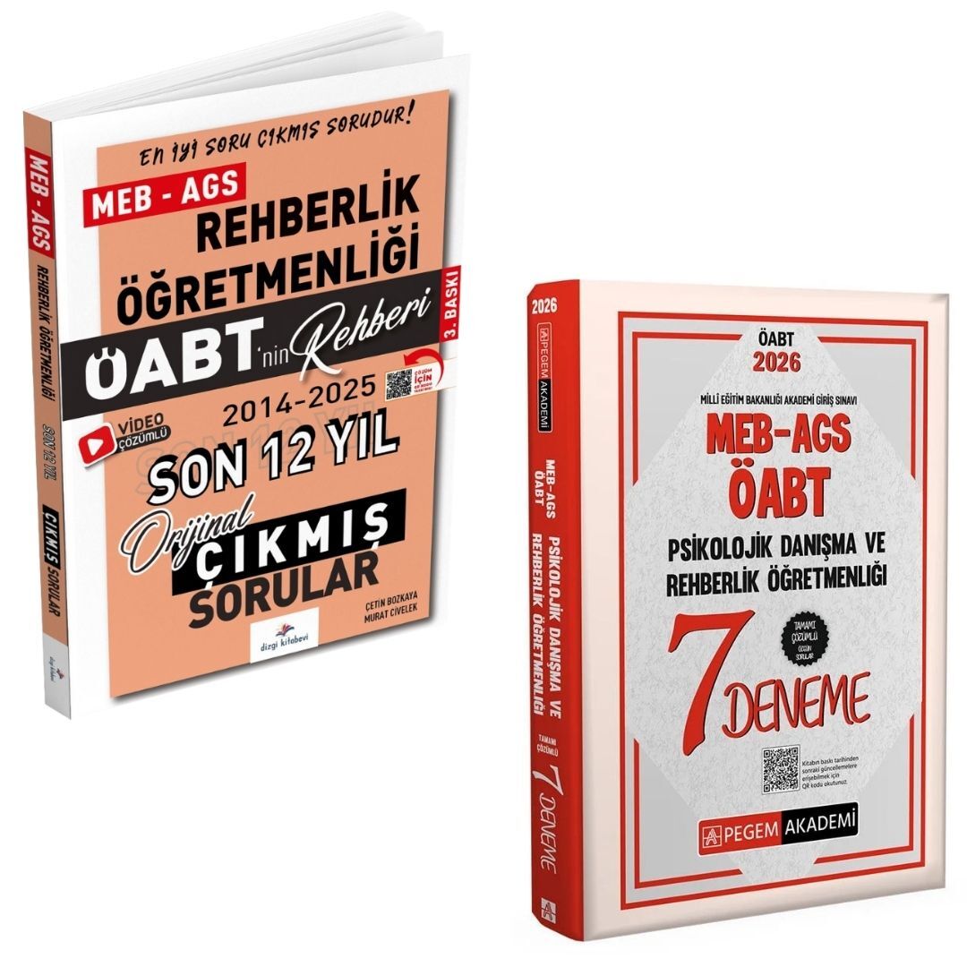 Dizgi Kitap 2026 Meb Ags ÖABT Rehberlik Öğretmenliği Son 12 Yıl Orijinal Çıkmış Sınav Soruları ve 2026 MEB AGS ÖABT Psikolojik Danışma Rehberlik Öğretmenliği Tamamı Çözümlü 7 Deneme Pegem Yayınları Seti