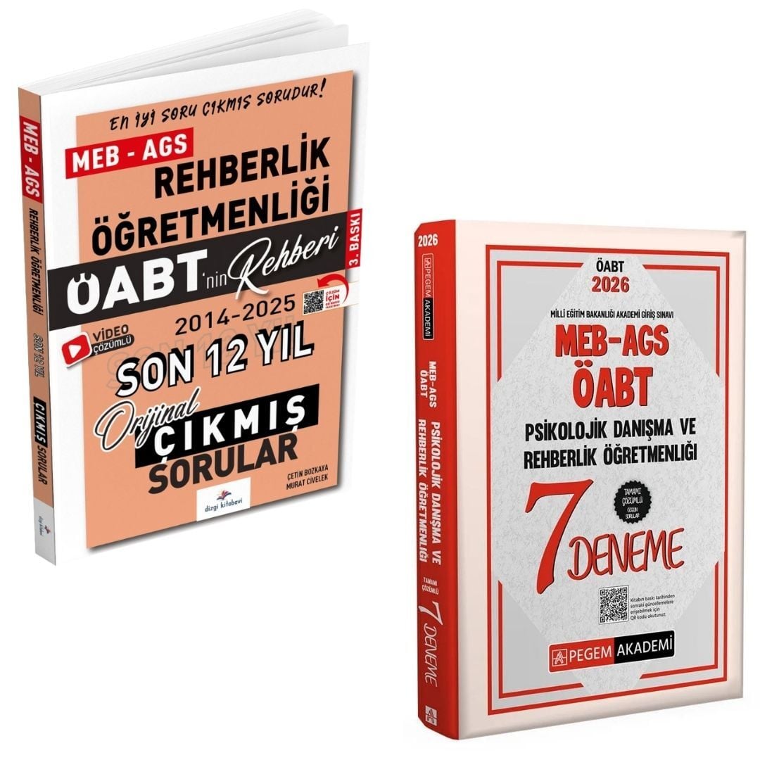 Dizgi Kitap 2026 Meb Ags ÖABT Rehberlik Öğretmenliği Son 12 Yıl Orijinal Çıkmış Sınav Soruları ve 2026 MEB AGS ÖABT Psikolojik Danışma Rehberlik Öğretmenliği Tamamı Çözümlü 7 Deneme Pegem Yayınları Seti