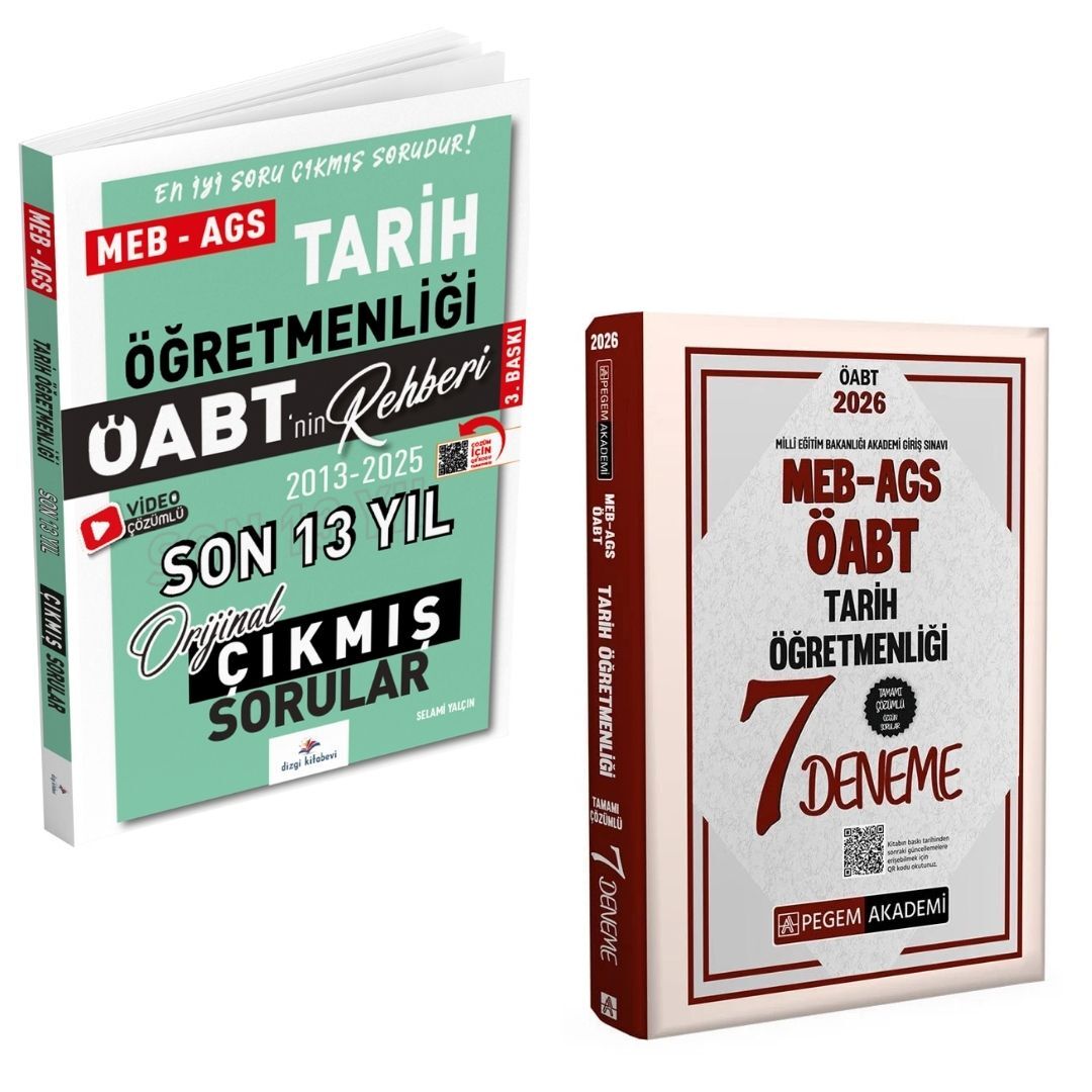 Dizgi Kitap 2026 Meb Ags ÖABT Tarih Son 13 Yıl Orijinal Çıkmış Sınav Soruları ve MEB AGS ÖABT Tarih Öğretmenliği Tamamı Çözümlü 7 Deneme Pegem Yayınları Seti