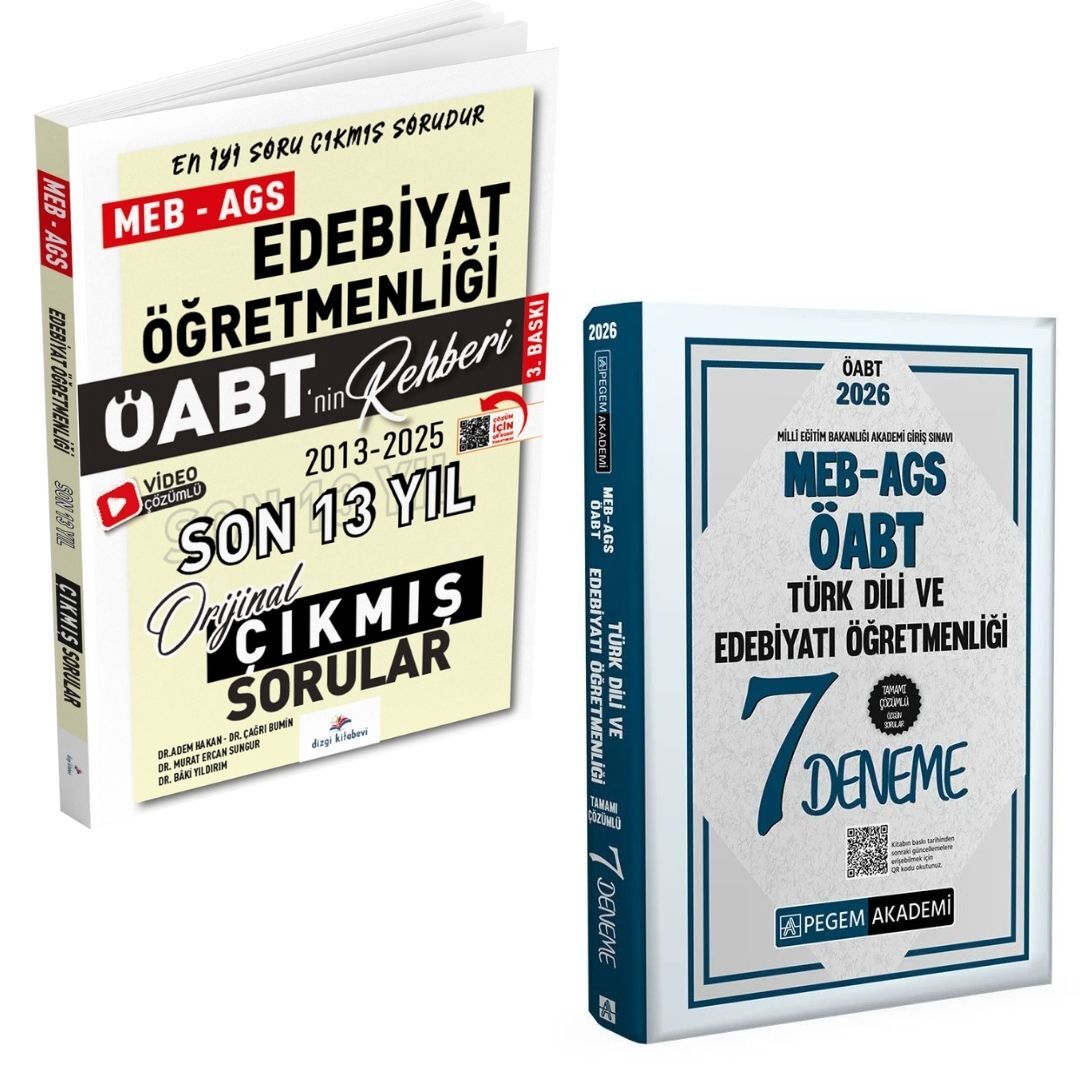 Dizgi Kitap 2026 Meb Ags ÖABT Edebiyat Öğretmenliği Son 13 Yıl Orijinal Çıkmış Sınav Soruları ve MEB AGS ÖABT Türk Dili Edebiyatı Öğretmenliği Tamamı Çözümlü 7 Deneme Pegem Yayınları Seti