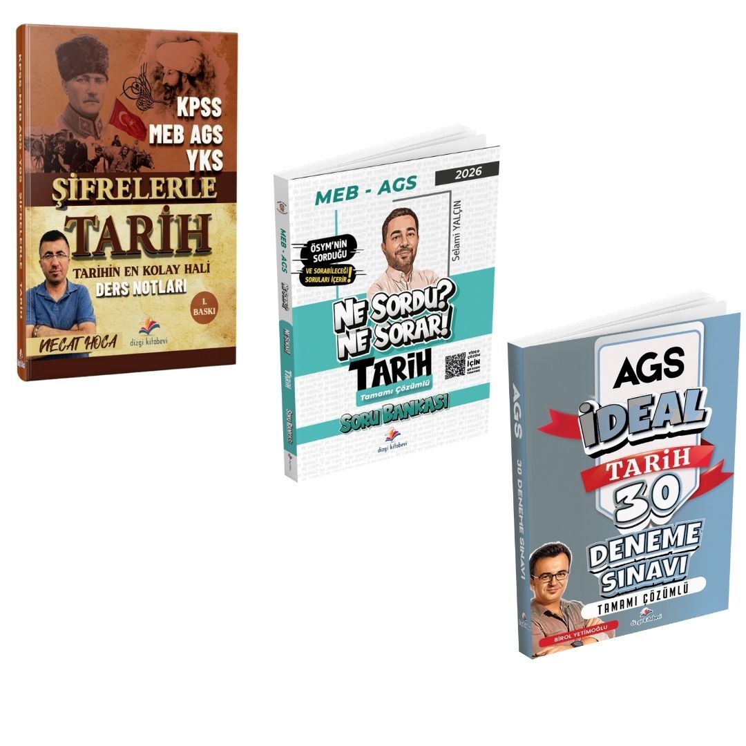 Dizgi Kitap KPSS MEB AGS YKS Şifrelerle Tarih Ders Notları & Ne Sordu Ne Sorar MEB AGS Tarih Video Çözümlü Soru Bankası ve MEB AGS İdeal Tarih Tamamı Çözümlü 30 Deneme Seti
