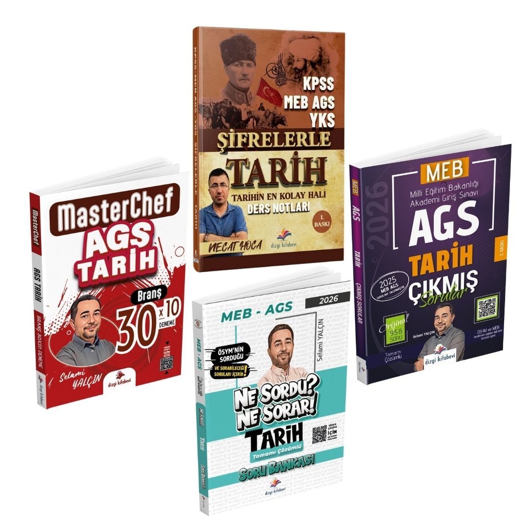 Dizgi Kitap 2026 KPSS MEB AGS YKS Şifrelerle Tarih Ders Notları & Ne Sordu Ne Sorar MEB AGS Tarih Video Çözümlü Soru Bankası ve MasterChef MEB AGS Tarih 30 Branş Deneme ve Tarih Çıkmış Sorular Seti