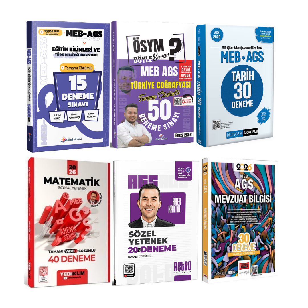 Dizgi Kitap 2026 MEB AGS Tüm Dersler Eğitim Bilimleri ve Türk Milli Eğitim Sistemi, Tarih, Türkiye Coğrafyası, Sözel Yetenek, Sayısal Yetenek, Mevzuat Bilgisi 185 Deneme Karma Yayınlar Seti