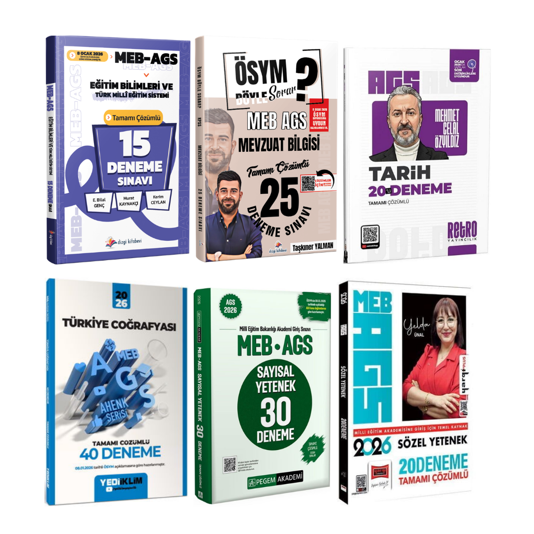 Dizgi Kitap 2026 MEB AGS Tüm Dersler Eğitim Bilimleri ve Türk Milli Eğitim Sistemi, Tarih, Türkiye Coğrafyası, Sözel Yetenek, Sayısal Yetenek, Mevzuat Bilgisi 150 Deneme Karma Yayınlar Seti