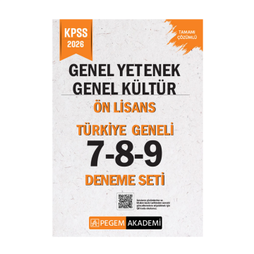 Pegem Akademi 2026 KPSS Genel Yetenek Genel Kültür Lise-Ön Lisans Tamamı Çözümlü Türkiye Geneli 7-8-9 (3'lü Deneme Seti)
