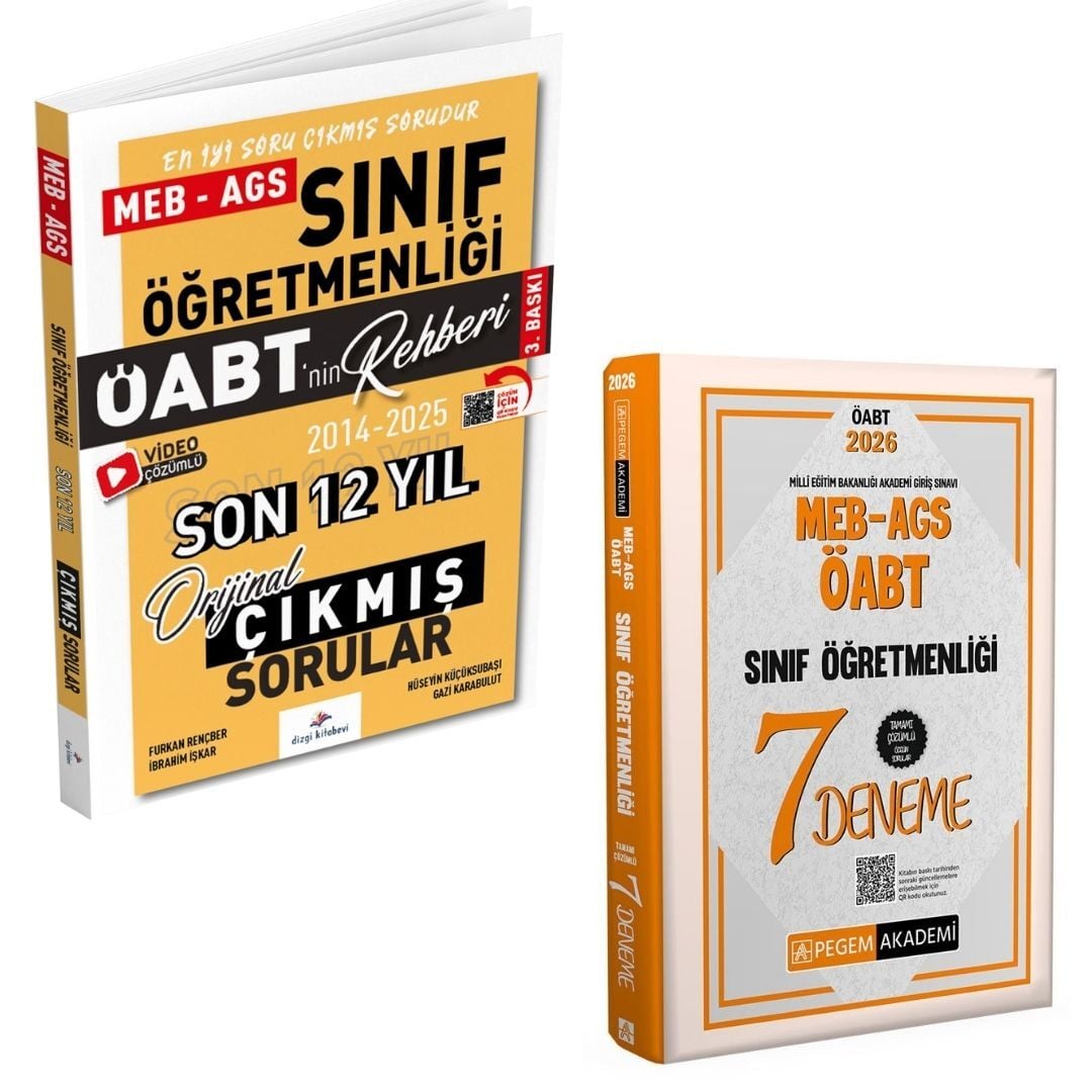 Dizgi Kitap 2026 Meb Ags ÖABT Sınıf Öğretmenliği Son 12 Yıl Orijinal Çıkmış Sınav Soruları ve MEB AGS ÖABT Sınıf Öğretmenliği Tamamı Çözümlü 7 Deneme Seti