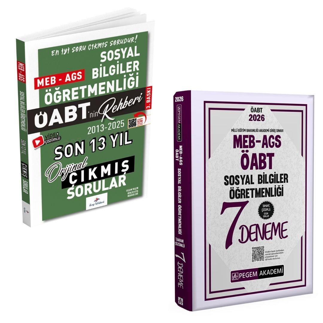 Dizgi Kitap 2026 Meb Ags ÖABT Sosyal Bilgiler Son 13 Yıl Orijinal Çıkmış Sınav Soruları ve MEB AGS ÖABT Sosyal Bilgiler Öğretmenliği Tamamı Çözümlü 7 Deneme Pegem Yayınları Seti