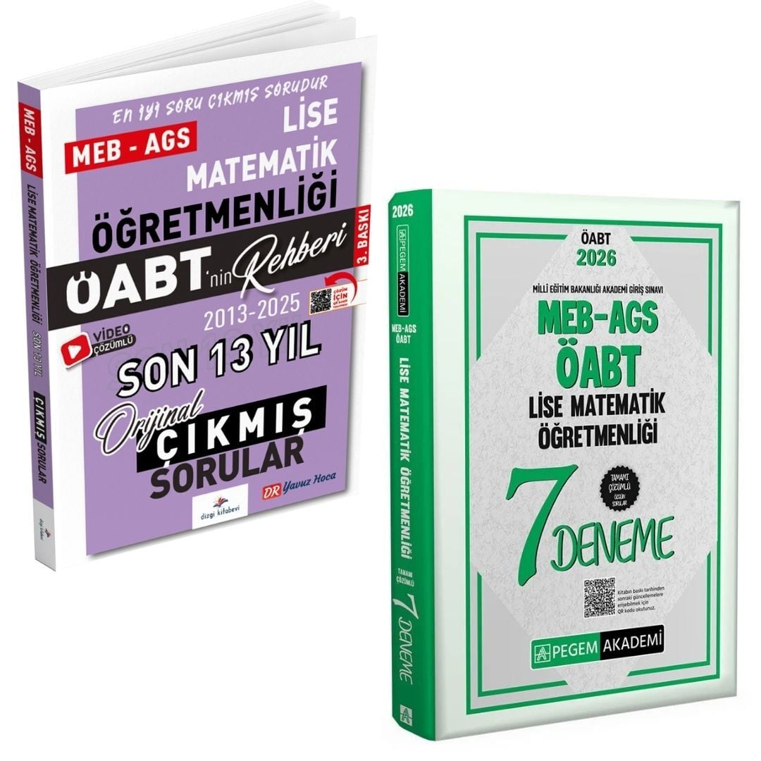 Dizgi Kitap 2026 Meb Ags ÖABT Lise Matematik Son 13 Yıl Orijinal Çıkmış Sınav Soruları ve MEB AGS ÖABT Lise Matematik Öğretmenliği Tamamı Çözümlü 7 Deneme Pegem Yayınları Seti