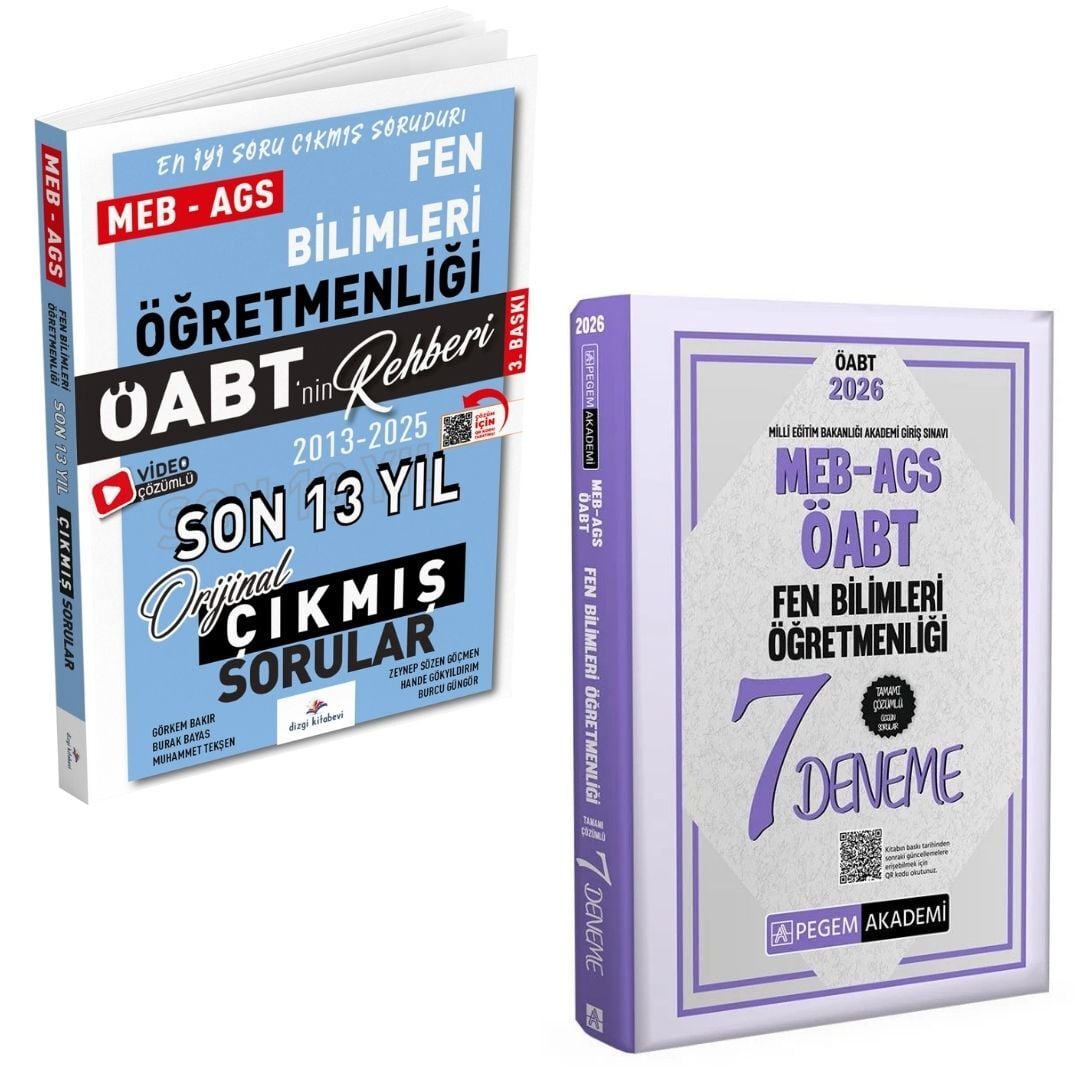 Dizgi Kitap 2026 Meb Ags ÖABT Fen Bilimleri Öğretmenliği Son 13 Yıl Orijinal Çıkmış Sınav Soruları ve MEB AGS ÖABT Fen Bilimleri Öğretmenliği Tamamı Çözümlü 7 Deneme Pegem Yayınları Seti