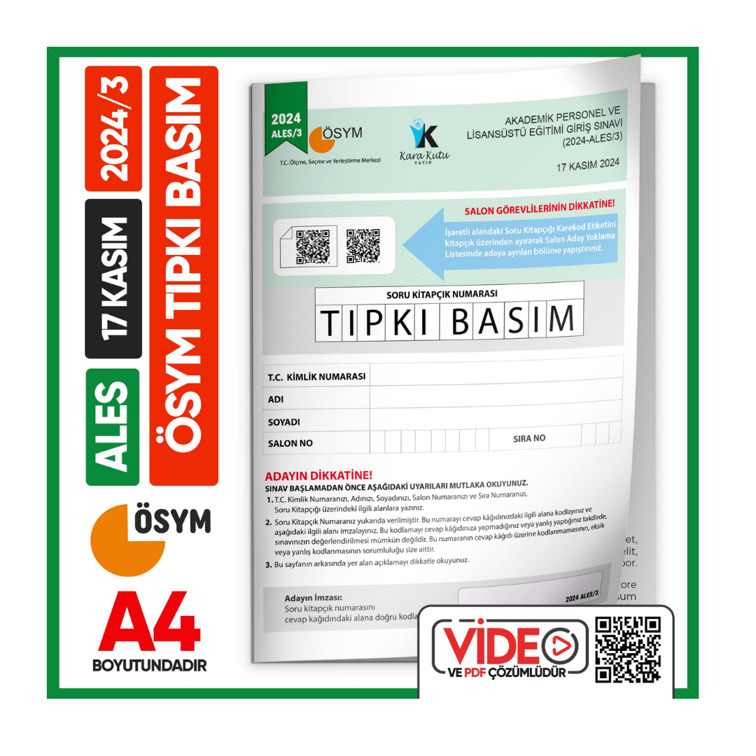 ALES 2024/3 (KASIM) ÖSYM Tıpkı Basım Çıkmış Soru Deneme Kitapçığı Video/PDF Çözümlü Türkiye Geneli İnformal Yayınları