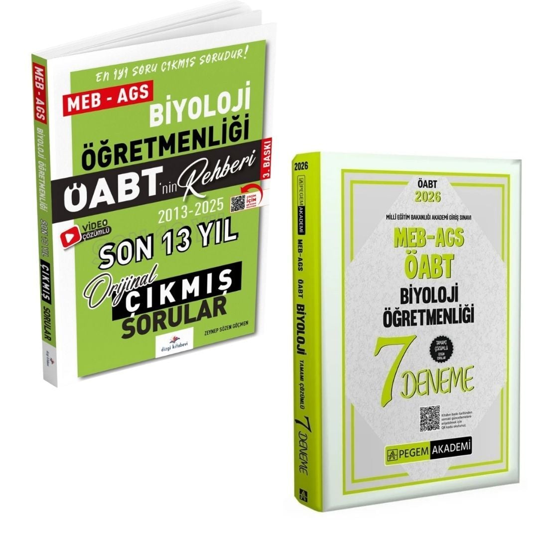 Dizgi Kitap 2026 Meb Ags ÖABT Biyoloji Son 13 Yıl Orijinal Çıkmış Sınav Soruları ve MEB AGS ÖABT Biyoloji Öğretmenliği Tamamı Çözümlü 7 Deneme Pegem Yayınları Seti