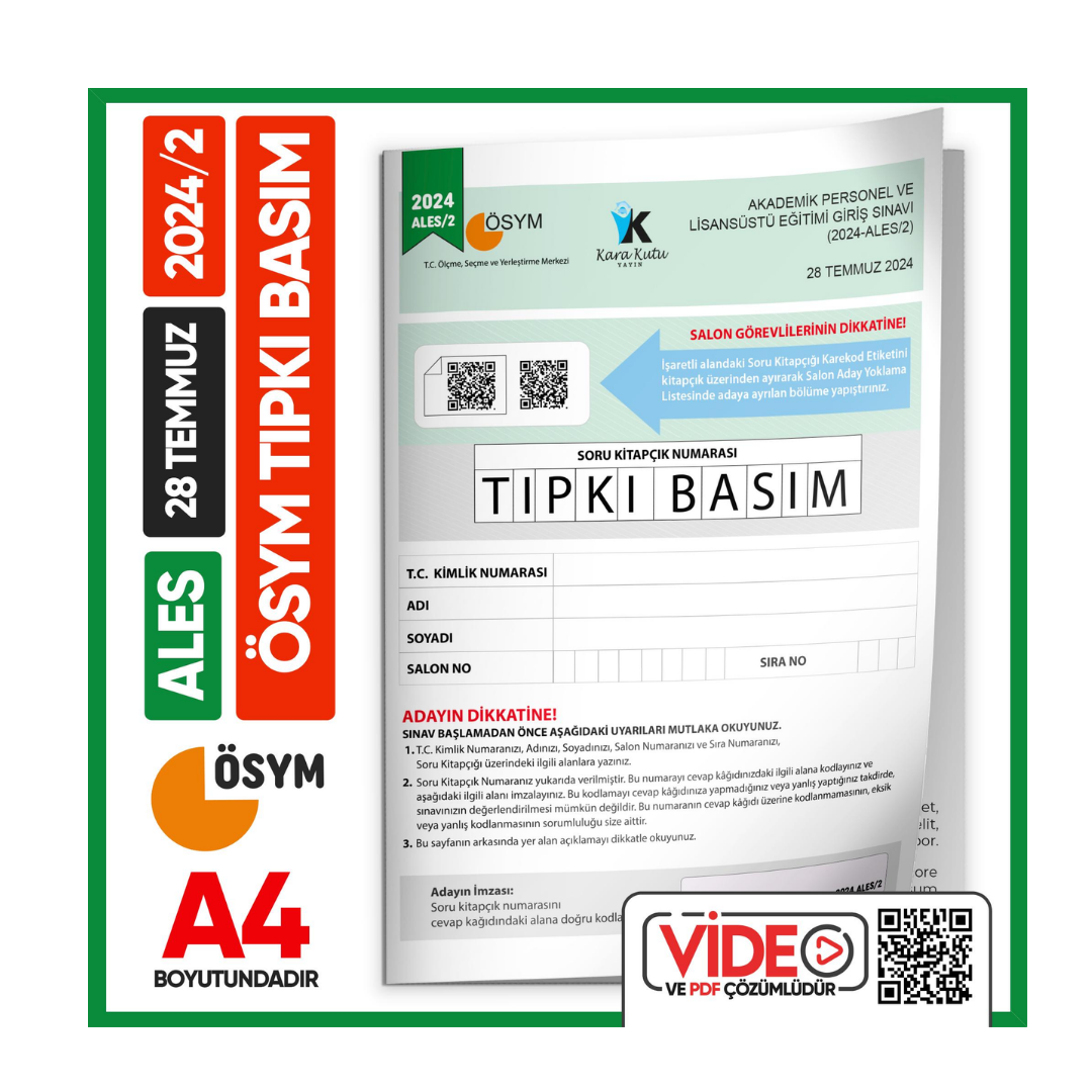 ALES 2024/2 (TEMMUZ) ÖSYM Tıpkı Basım Çıkmış Soru Deneme Kitapçığı Video/PDF Çözümlü Türkiye Geneli İnformal Yayınları