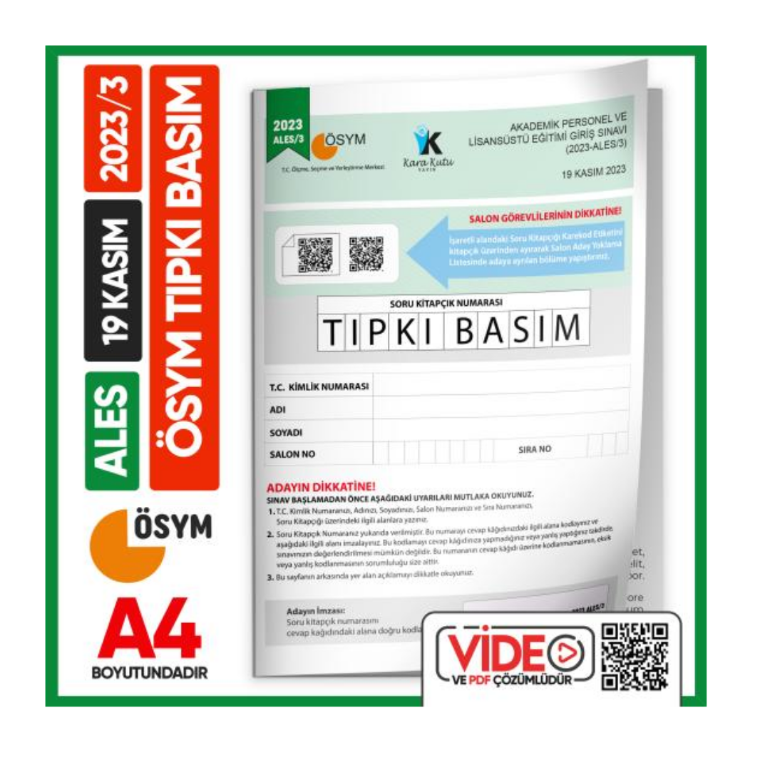ALES 2023/3 Kasım ÖSYM Tıpkı Basım Çıkmış Soru Deneme Kitapçığı Video/PDF Çözümlü Türkiye Geneli İnformal Yayınları