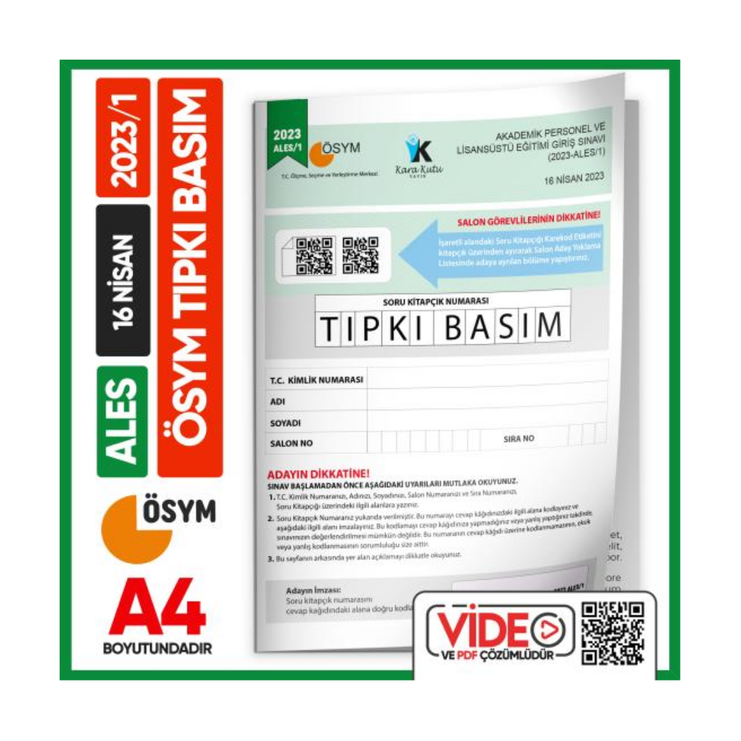 ALES 2023/1 Nisan ÖSYM Tıpkı Basım Çıkmış Soru Deneme Kitapçığı Video/PDF Çözümlü Türkiye Geneli İnformal Yayınları