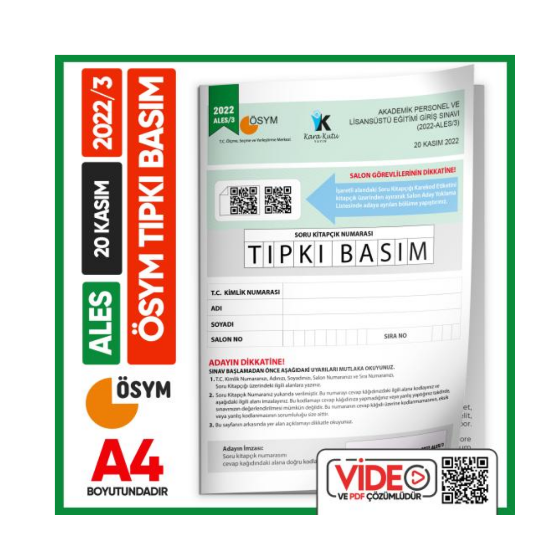 ALES 2022/3 Kasım ÖSYM Tıpkı Basım Çıkmış Soru Deneme Kitapçığı Video/PDF Çözümlü Türkiye Geneli İnformal Yayınları