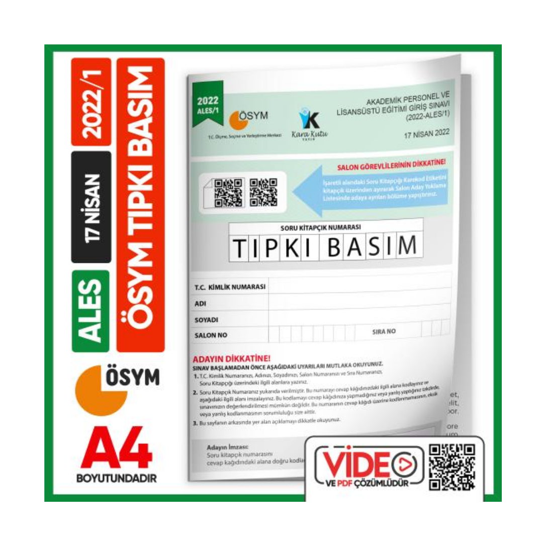 ALES 2022/1 ÖSYM Tıpkı Basım Çıkmış Soru Deneme Kitapçığı Video/PDF Çözümlü Türkiye Geneli İnformal Yayınları