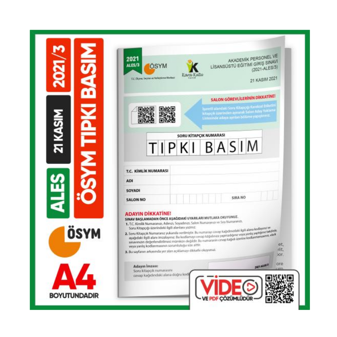 ALES 2021/3 ÖSYM Tıpkı Basım Çıkmış Soru Deneme Kitapçığı Video/PDF Çözümlü Türkiye Geneli İnformal Yayınları