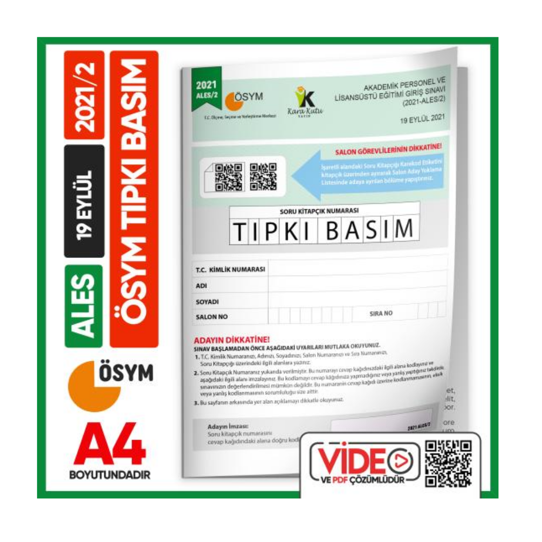 ALES 2021/2 ÖSYM Tıpkı Basım Çıkmış Soru Deneme Kitapçığı Video/PDF Çözümlü Türkiye Geneli İnformal Yayınları