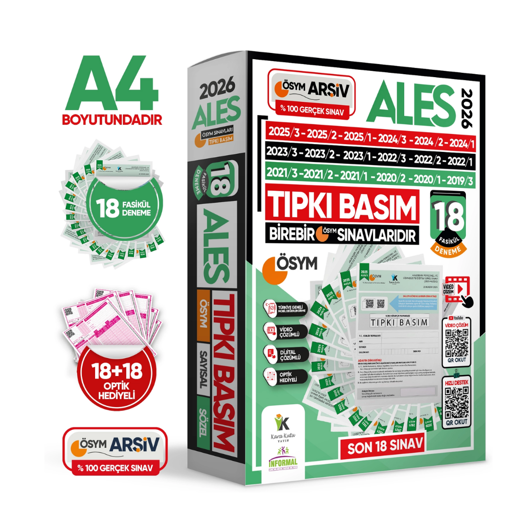 2026 ALES ÖSYM Tıpkı Basım Çıkmış Soru 18li Deneme Paketi Video ve Dijital Çözümlü Türkiye Geneli İnformal Yayınları