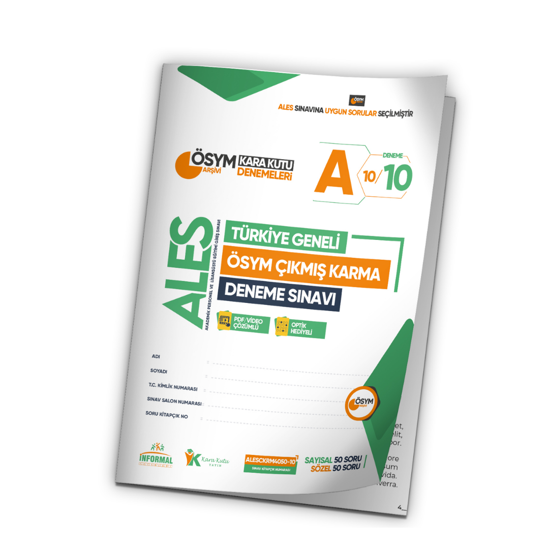 2025 ALES ÖSYM Arşivi Karma Kara Kutu Çıkmış Soru Türkiye Geneli D. Çözümlü Deneme 10/10.Kitapçık İnformal Yayınları