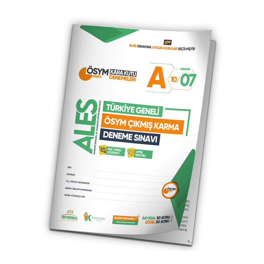 2025 ALES ÖSYM Arşivi Karma Kara Kutu Çıkmış Soru Türkiye Geneli D. Çözümlü Deneme 10/7.Kitapçık İnformal Yayınları