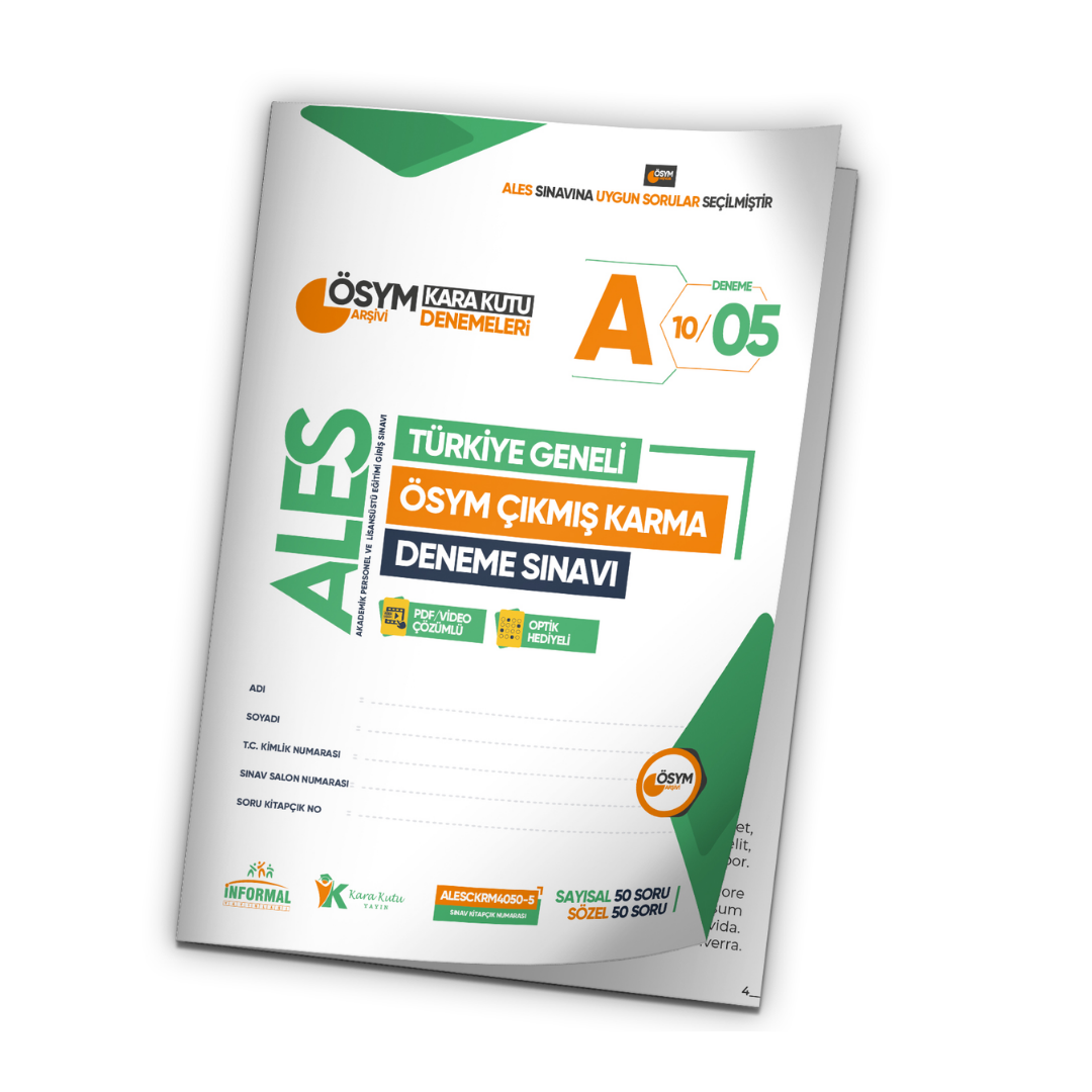 2025 ALES ÖSYM Arşivi Karma Kara Kutu Çıkmış Soru Türkiye Geneli D. Çözümlü Deneme 10/5.Kitapçık İnformal Yayınları