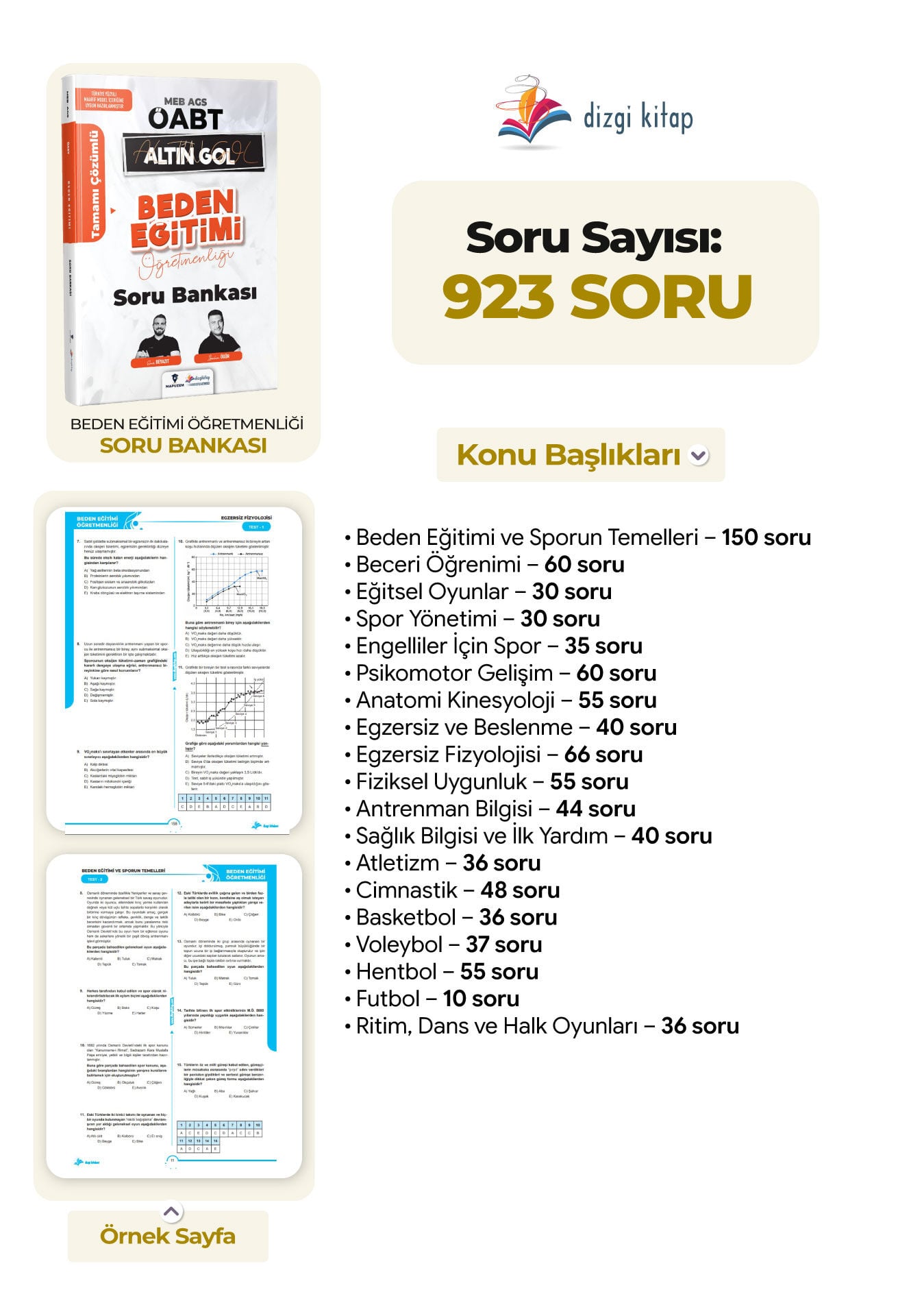 Dizgi Kitap 2027 MEB-AGS ÖABT Altın Gol Besyo Beden Eğitimi Öğretmenliği Tamamı Çözümlü Soru Bankası - Emir Beyazıt, İbrahim Ögür