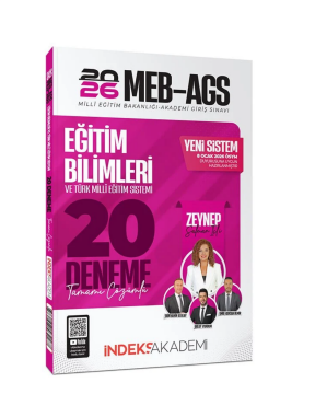 İndeks Akademi Yayıncılık 2026 MEB-AGS Eğitim Bilimleri ve Türk Milli Eğitim Sistemi 20 Deneme Çözümlü - Zeynep Salman İçli
