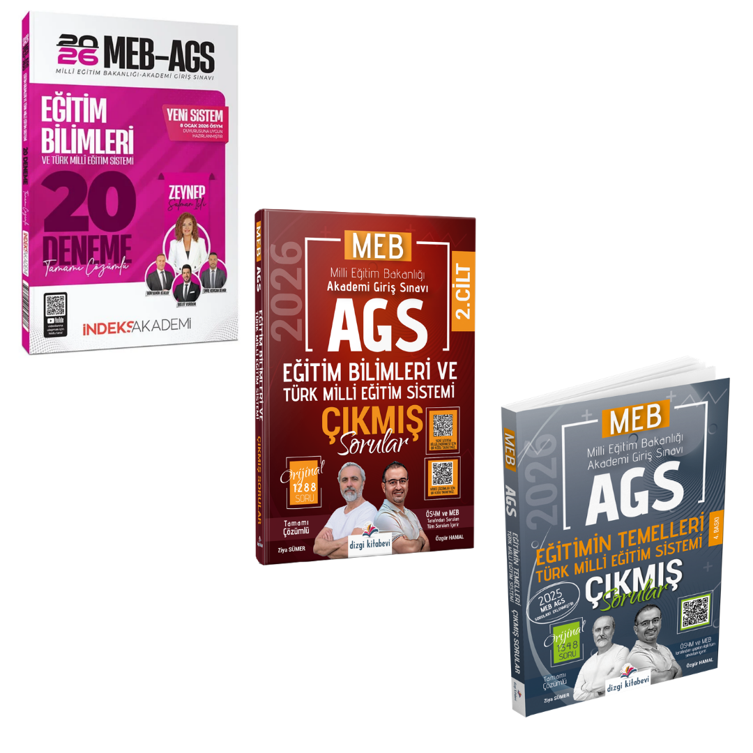 Dizgi Kitap 2026 MEB AGS Eğitim Bilimleri ve Türk Milli Eğitim Sistemi Çıkmış Sorular & Eğitimin Temelleri Çıkmış Sorular & Eğitim Bilimleri ve Türk Milli Eğitim Sistemi 20 Deneme İndeks Akademi Seti