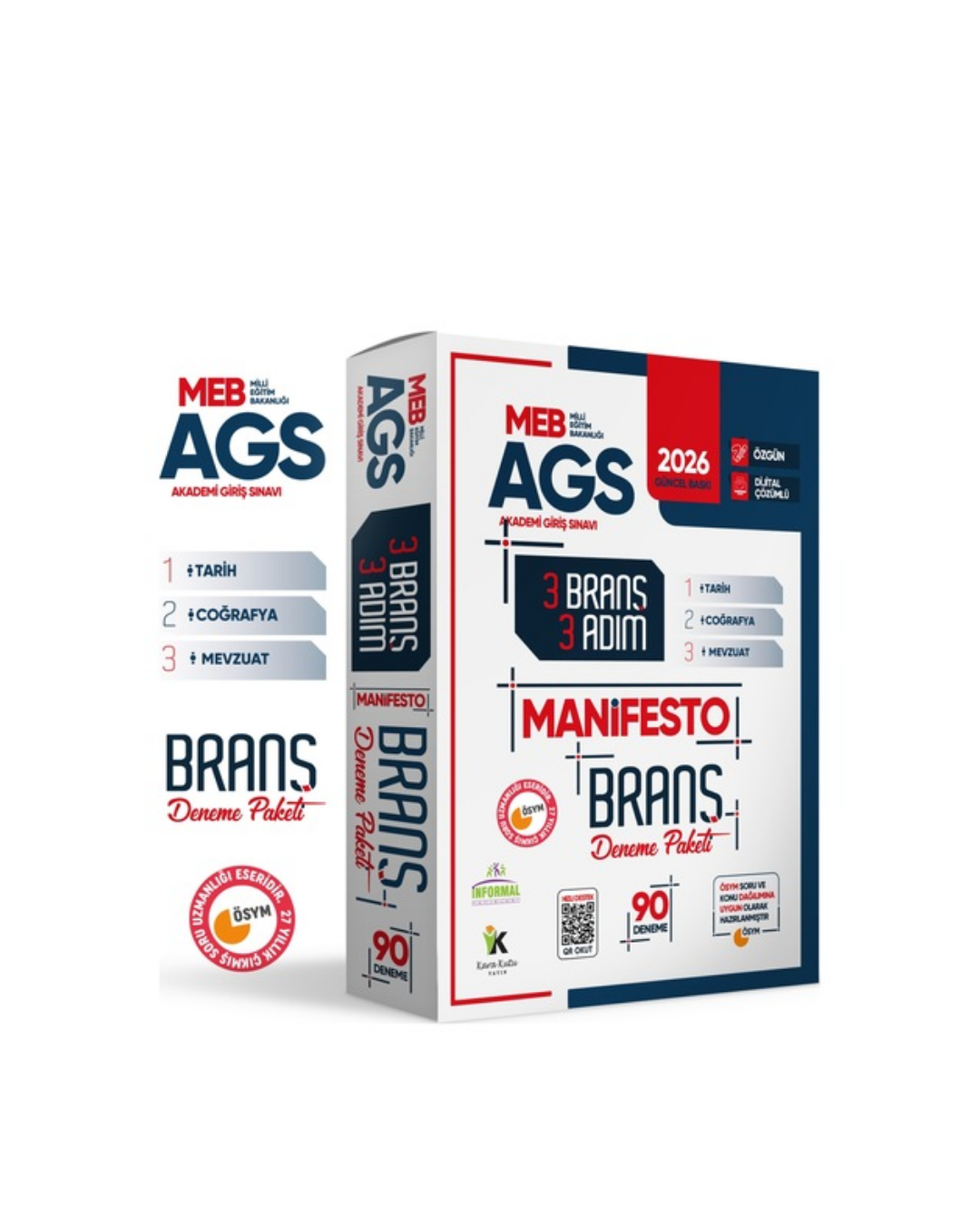 2026 MEB AGS TARİH-COĞRAFYA-MEVZUAT 3 Adım 3lü Manifesto 90 Adet Dijital Çözümlü Branş Deneme Seti İnformal Yayınları