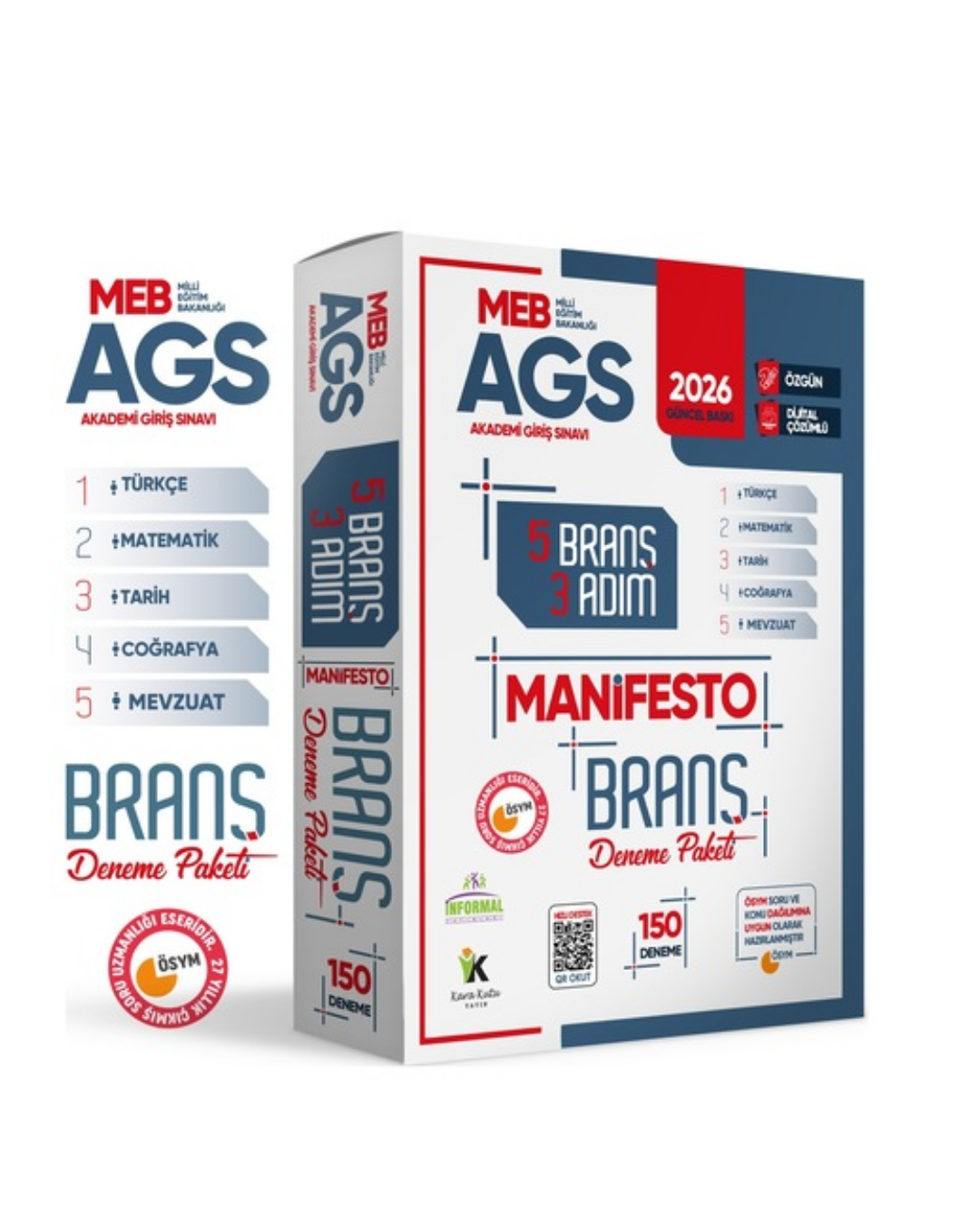 2026 MEB AGS TÜRKÇE-MATEMATİK-TARİH-COĞRAFYA-MEVZUAT 3 Adım 5li Manifesto 150 Adet Branş Deneme Seti İnformal Yayınları