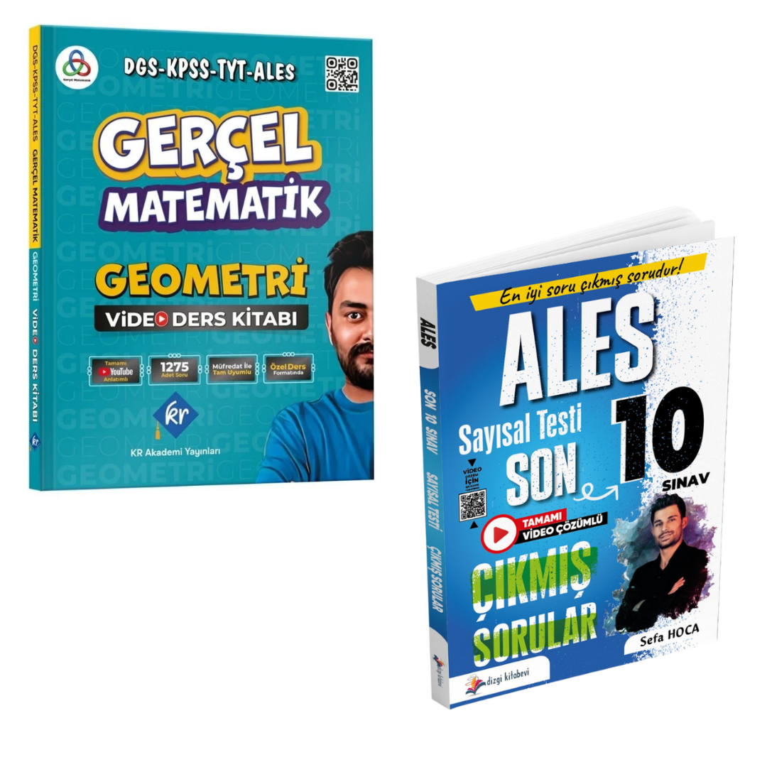 Dizgi Kitap 2026 ALES Sayısal Yetenek Tamamı Video Çözümlü Son 10 Sınav Çıkmış Sorular & Gerçel Matematik DGS KPSS TYT ALES Geometri Video Ders Kitabı KR Akademi Seti