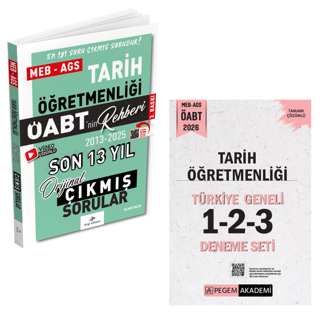 Dizgi Kitap 2026 Meb Ags ÖABT Tarih Son 13 Yıl Çıkmış Sınav Soruları & MEB AGS ÖABT Tarih Öğretmenliği Türkiye Geneli 1-2-3 (3'lü Deneme Seti) Pegem Seti