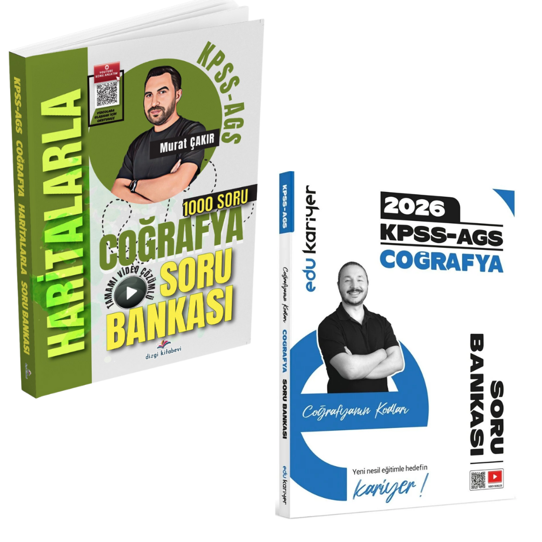 Dizgi Kitap 2026 Kpss Meb Ags Haritalarla Coğrafya Tamamı Çözümlü Soru Bankası & Coğrafyanın Kodları KPSS AGS Coğrafya Soru Bankası Edu Kariyer Yayınları Seti