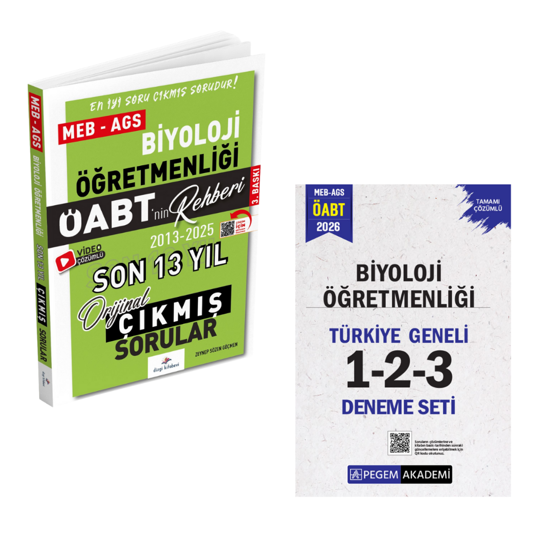 Dizgi Kitap 2026 Meb Ags ÖABT Biyoloji Son 13 Yıl Çıkmış Sınav Soruları & MEB AGS ÖABT Biyoloji Öğretmenliği Türkiye Geneli 1-2-3 (3'lü Deneme Seti) Pegem Seti