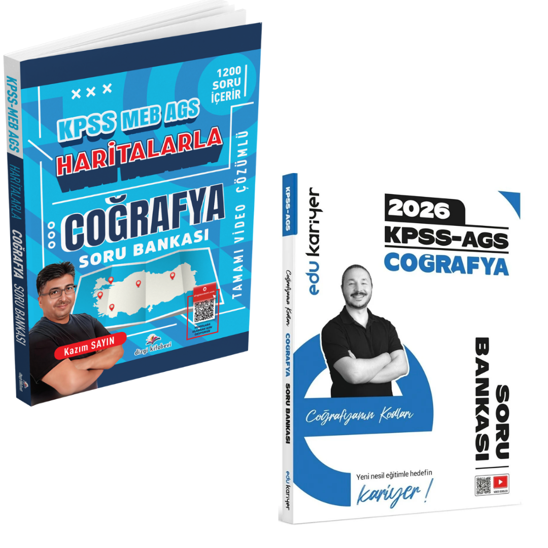 Dizgi Kitap 2026 Kpss Meb Ags Haritalarla Coğrafya Tamamı Çözümlü Soru Bankası & Coğrafyanın Kodları KPSS AGS Coğrafya Soru Bankası Edu Kariyer Yayınları Seti