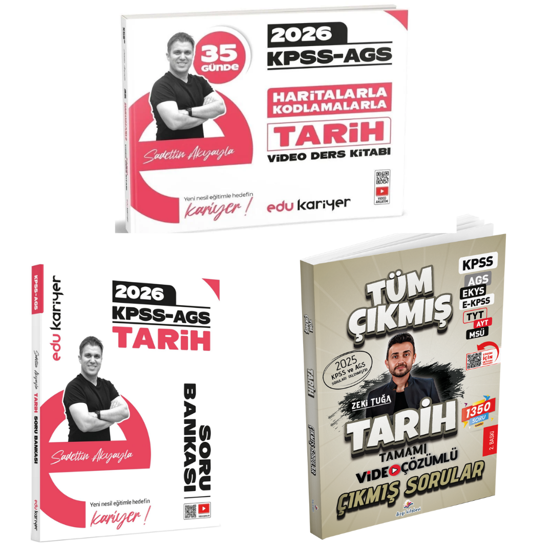 Dizgi Kitap 2026 Tarih Tüm Sınavlar Çıkmış Sorular & KPSS AGS 35 Günde Haritalarla Kodlamalarla Tarih Video Ders Kitabı ve KPSS AGS Tarih Soru Bankası Edu Kariyer Yayınları Seti