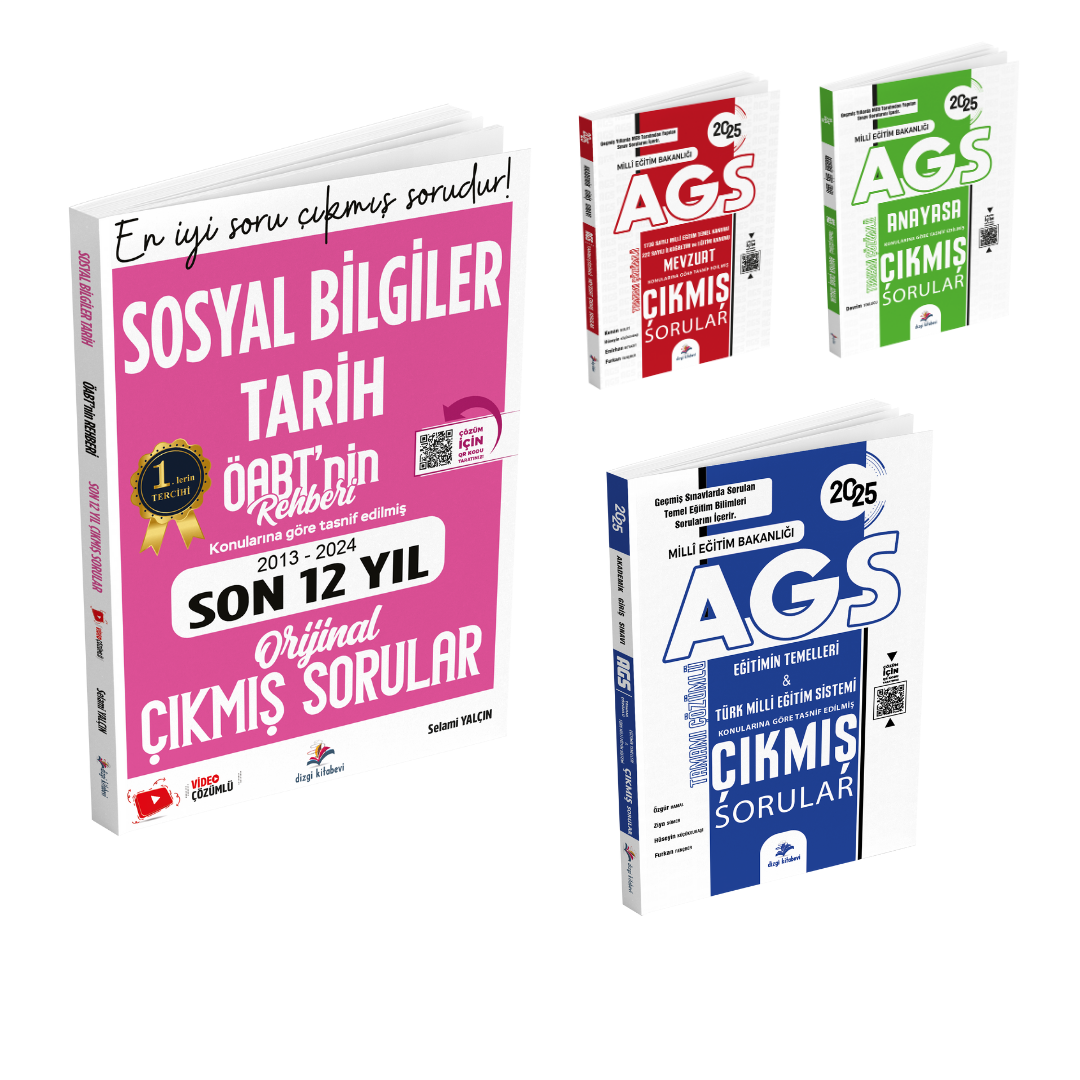 Dizgi Kitap 2025 Öabt Sosyal Bilgiler Tarih, Öabt Tarih Çıkmış Sorular ve Meb Ags Mevzuat, Anayasa Hukuku, Eğitimin Temelleri Çözümlü Çıkmış Sorular Seti