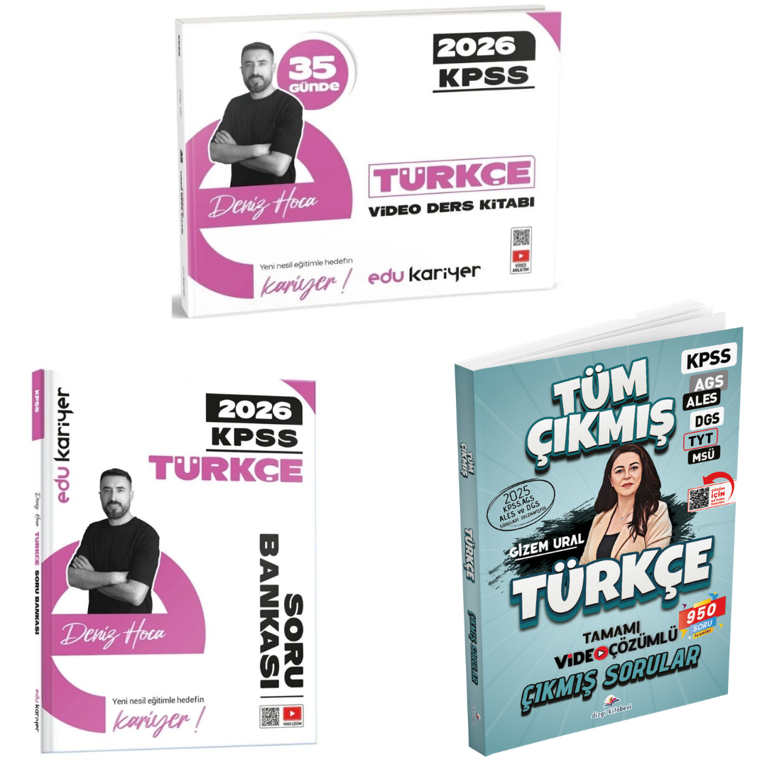 Dizgi Kitap 2026 KPSS Türkçe Çıkmış Sorular & KPSS Türkçe Soru Bankası Edu Kariyer Yayınları ve 35 Günde KPSS Türkçe Video Ders Kitabı Edu Kariyer Yayınları Seti