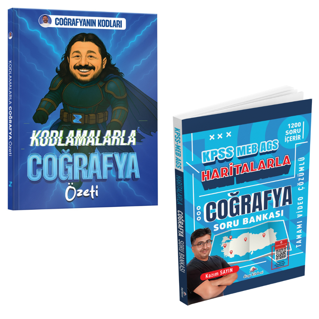 Dizgi Kitap 2026 Kpss Meb Ags Haritalarla Coğrafya Tamamı Video Çözümlü Soru Bankası ve Coğrafyanın Kodları Kodlamalarla Coğrafya Özeti Cep Kitabı Zeduva Yayınları Seti