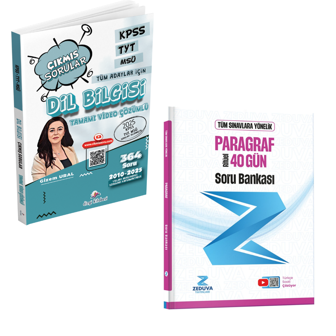 Dizgi Kitap KPSS TYT MSÜ Tüm Adaylar İçin Tamamı Video Çözümlü Dil Bilgisi Çıkmış Sorular ve 40 Gün Ritüel Paragraf Soru Bankası Zeduva Yayınları Seti