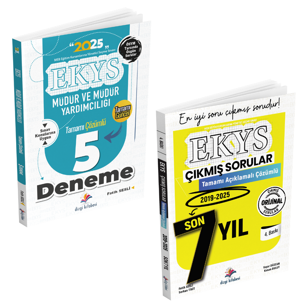Dizgi Kitap 2025 MEB EKYS Müdür ve Müdür Yardımcılığı Çözümlü 5 Deneme ve Tamamı Çözümlü Son 7 Yıl Çıkmış Sorular Seti