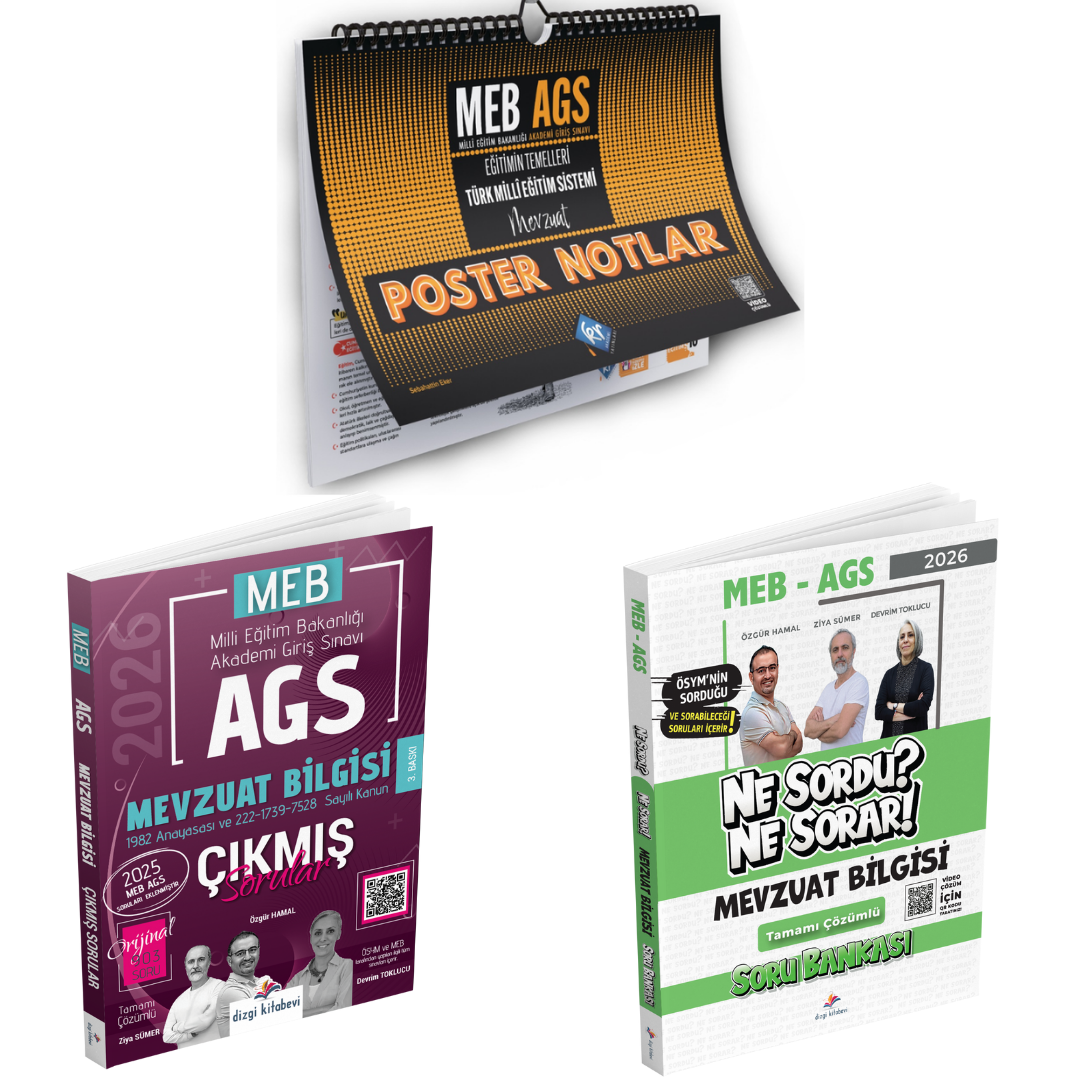 Dizgi Kitap 2026 MEB AGS Mevzuat Bilgisi Ne Sordu Ne Sorar Soru Bankası & Mevzuat Bilgisi Çıkmış Sorular ve MEB AGS Eğitimin Temelleri ve Türk Milli Eğitim Sistemi Mevzuat Poster Notlar Kr Akademi Yayınları Seti