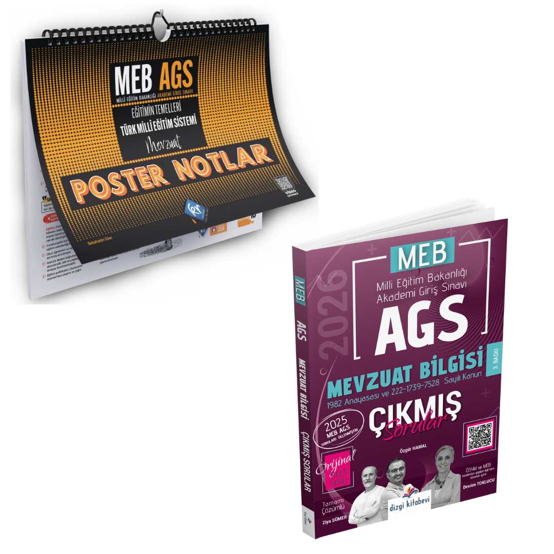 Dizgi Kitap 2026 MEB AGS Mevzuat Bilgisi Çıkmış Sorular & MEB AGS Eğitimin Temelleri ve Türk Milli Eğitim Sistemi Mevzuat Poster Notlar Kr Akademi Yayınları Seti