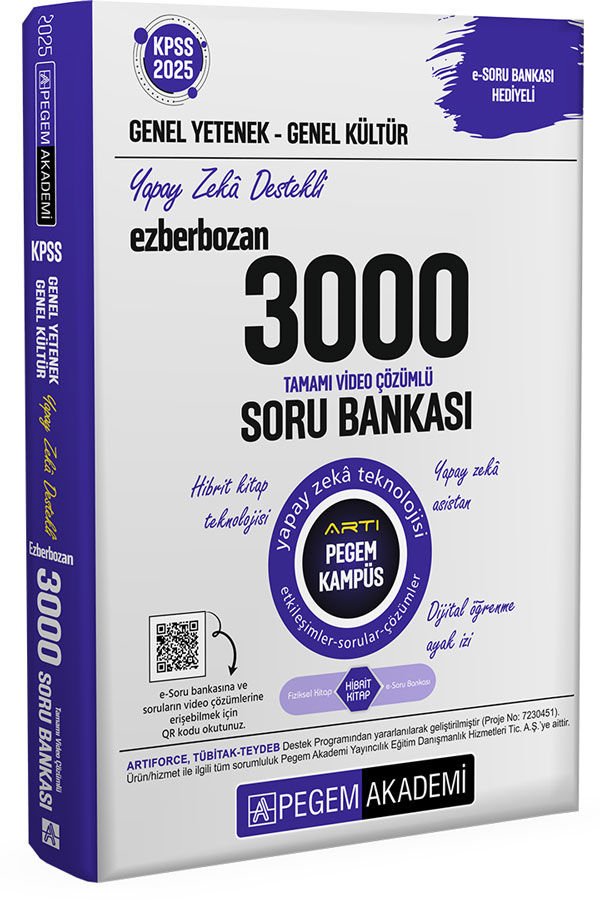 2025 KPSS Genel Yetenek Genel Kültür Ezberbozan 3000 Tamamı Çözümlü Soru Bankası Pegem Yayınları