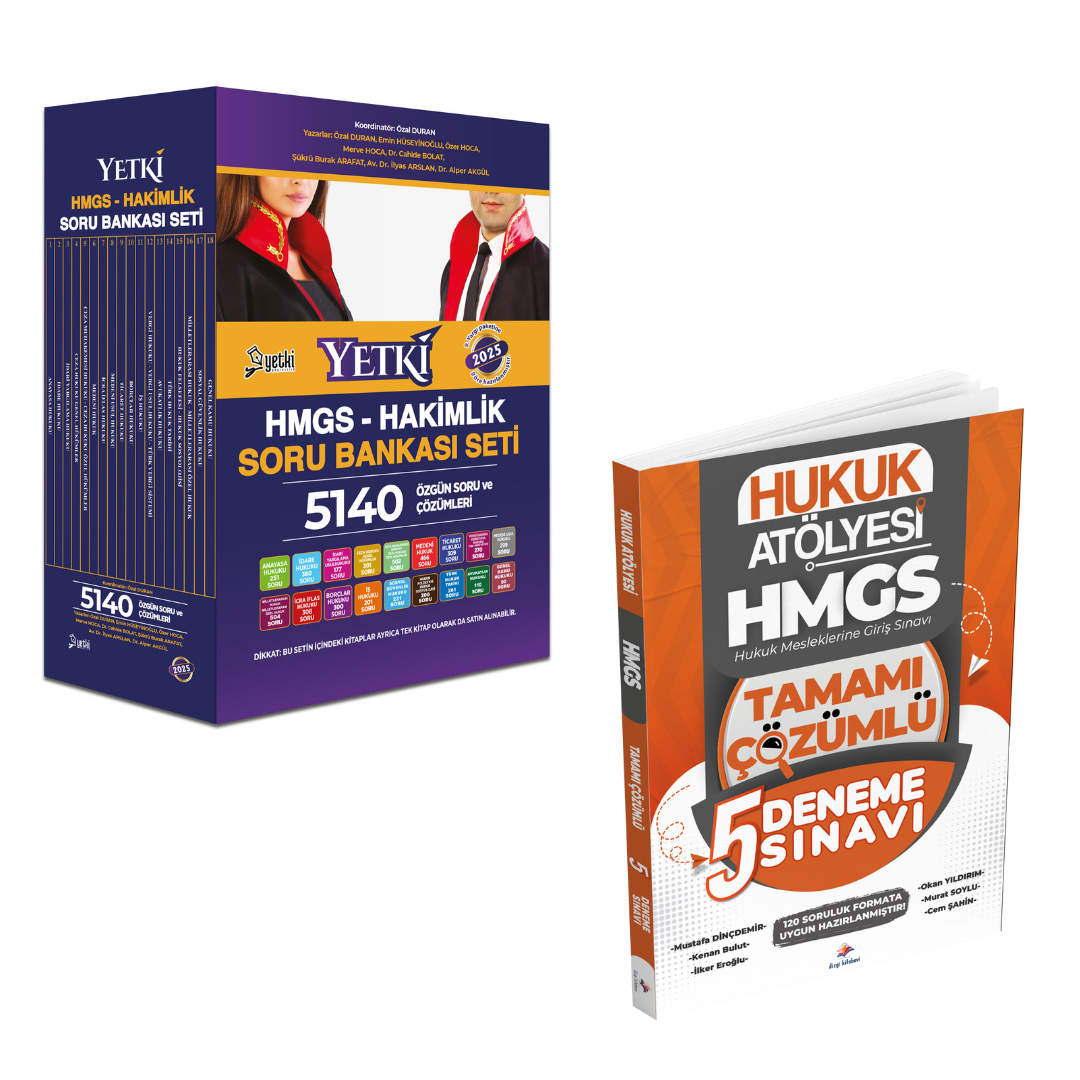 Yetki Yayınları 2025 HMGS Hukuk Mesleklerine Giriş Sınavı Soru Bankası Seti ve Hukuk Atölyesi Tamamı Çözümlü 5 Deneme Sınavı 2'li Set
