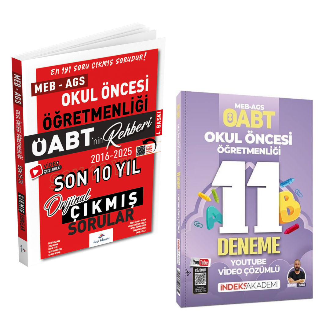Dizgi Kitap 2026 Meb Ags ÖABT Okul Öncesi Öğretmenliği Son 10 Yıl Çıkmış Sınav Soruları & ÖABT MEB-AGS Okul Öncesi Öğretmenliği 11 Deneme İndeks Akademi Seti