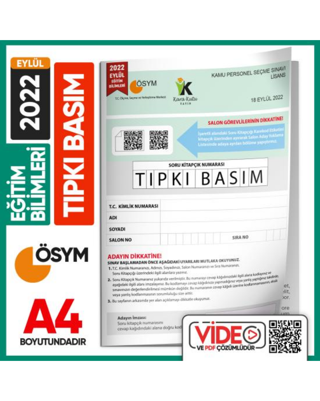 2022 Eylül KPSS Eğitim Bilimleri ÖSYM Tıpkı Basım Çıkmış Soru Deneme Kitapçığı Video/PDF Çözümlü TG İnformal Yayınları