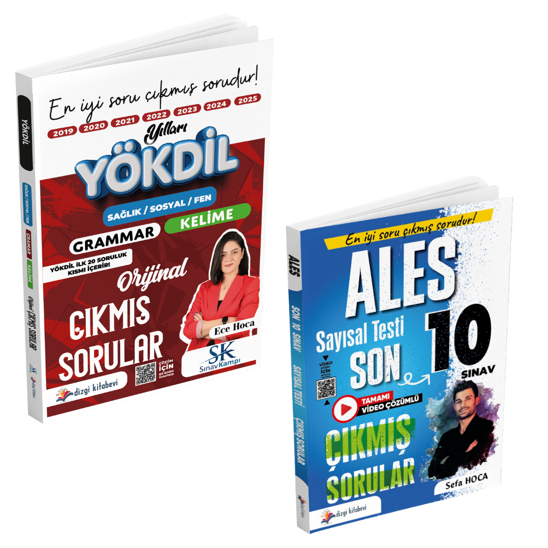 Dizgi Kitap - Sınav Kampı YÖKDİL Grammar Kelime Tamamı Video Çözümlü Orijinal Çıkmış Sorular ve ALES Sayısal Yetenek Tamamı Video Çözümlü Son 10 Sınav Çıkmış Sorular Seti
